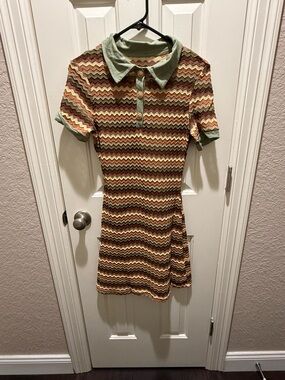 Everyssa SHEIN Summer Casual Knitted Colorblock Striped Short Sleeve Mini Dress